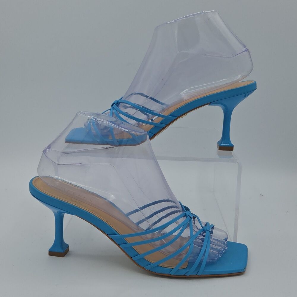 Carvela Kurt Geiger Greet Blue Strappy Leather Slide Sandal Heels Size 7.5